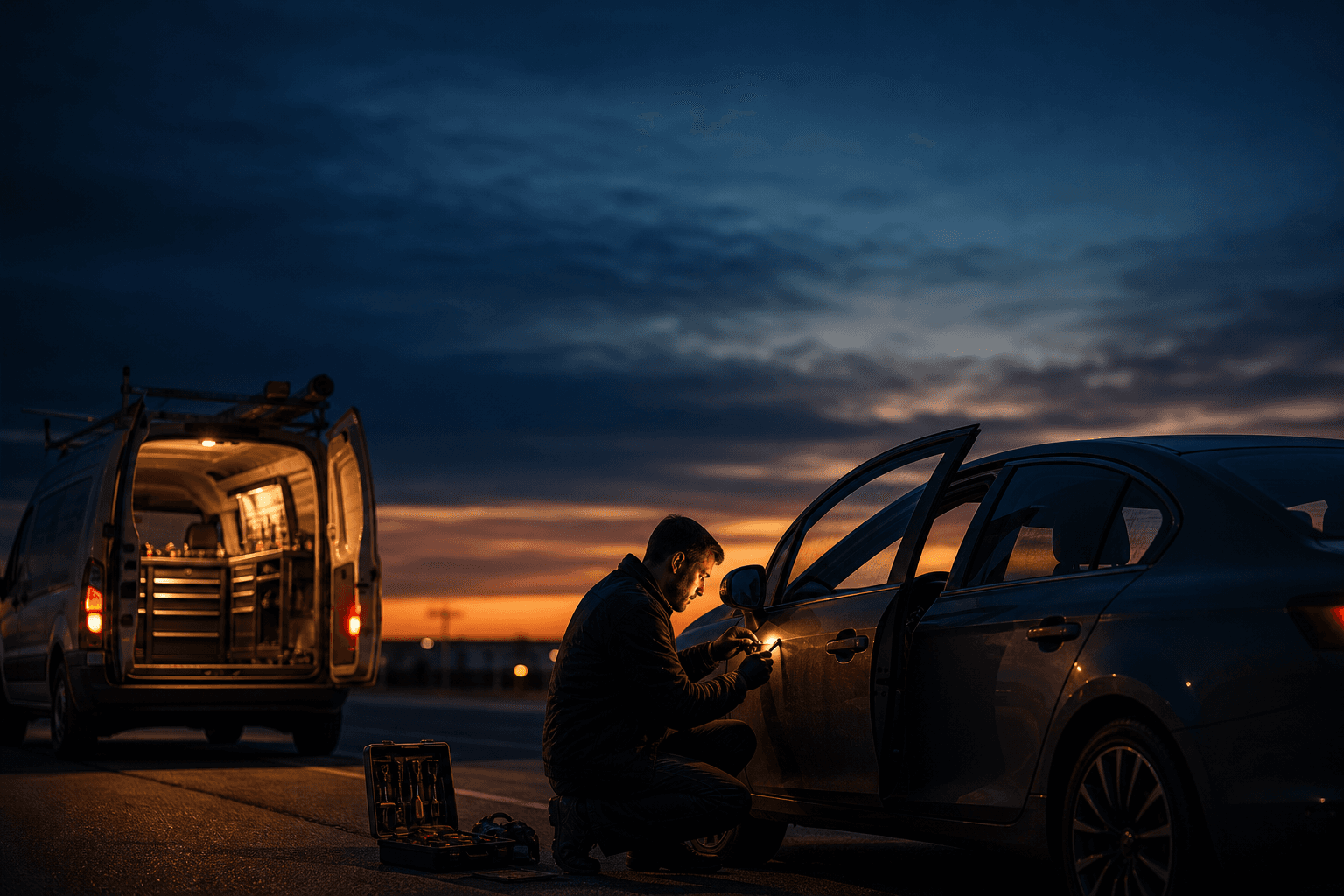 Car key fob being programmed by a mobile locksmith