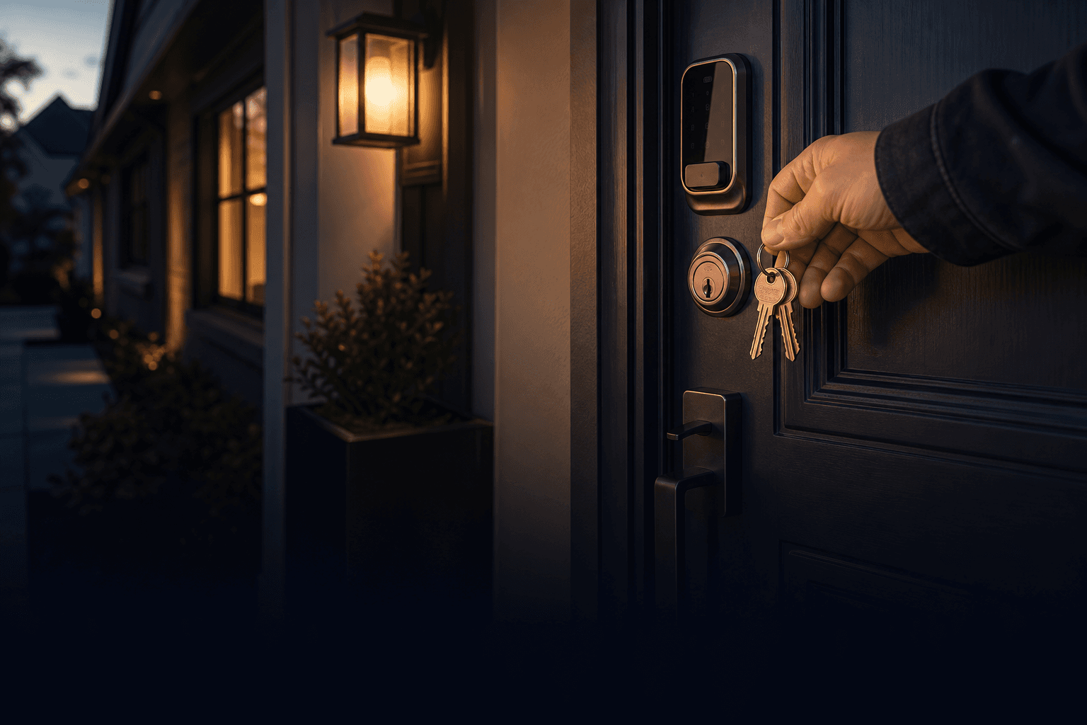 Locksmith rekeying a residential door lock